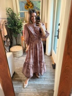 Printed V Neck 3/4 Sleeve Midi Dress | S - L -Women Clothing Shop ff2b389478230adecd57b1ced8012ae3