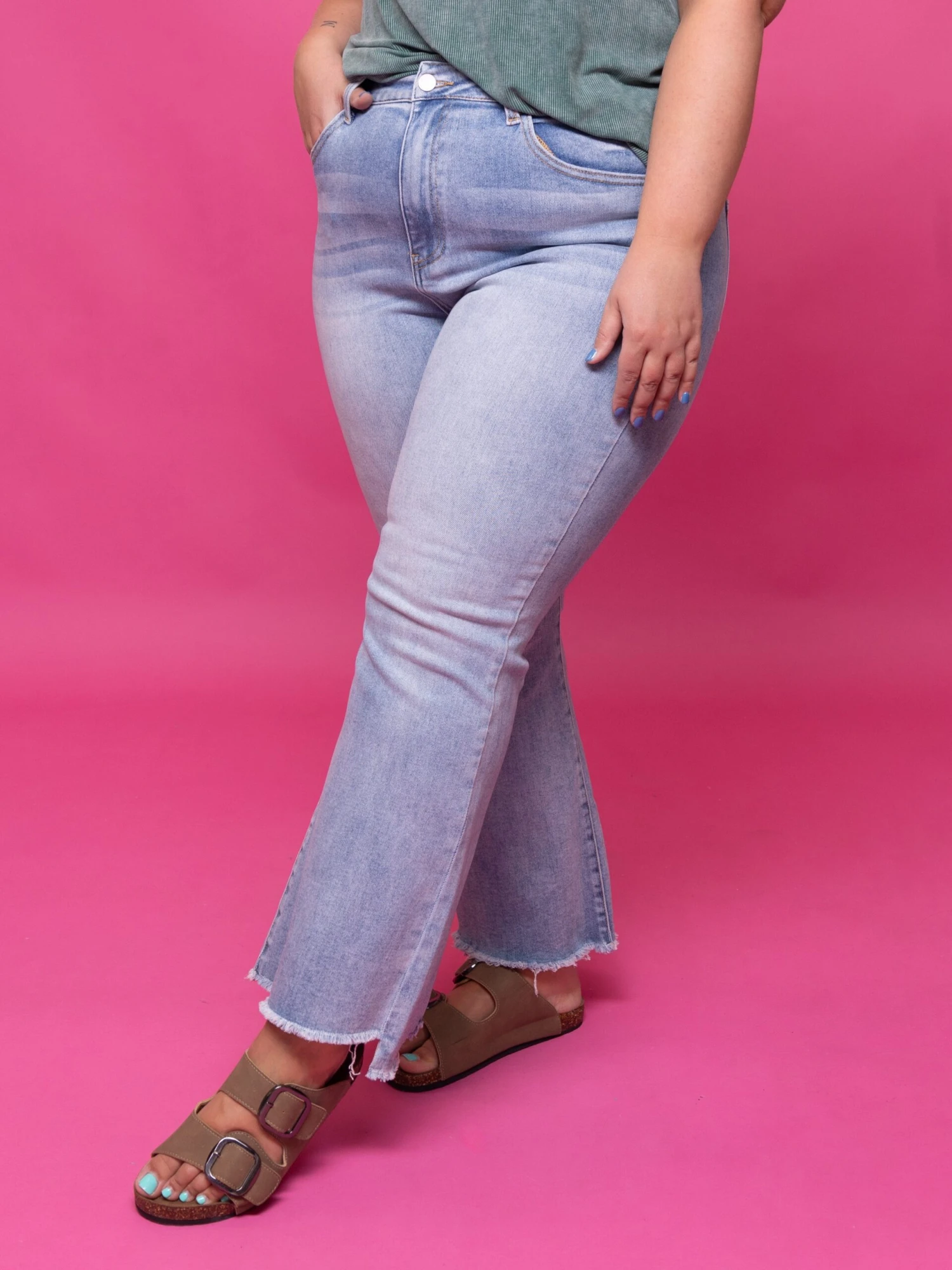 Risen High Rise Side Step Hem Crop Flare Jeans | 0-3X 3 Risen High Rise Side Step Hem Crop Flare Jeans | 0-3X - Image 3