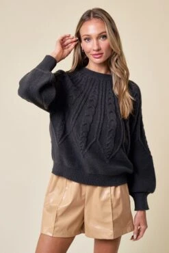 Bubble Sleeve Cable Sweater | S - 3XL
