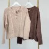 Be Cool Button Up Cable Knit Long Sleeve Round Neck Sweater | S/M - M/L