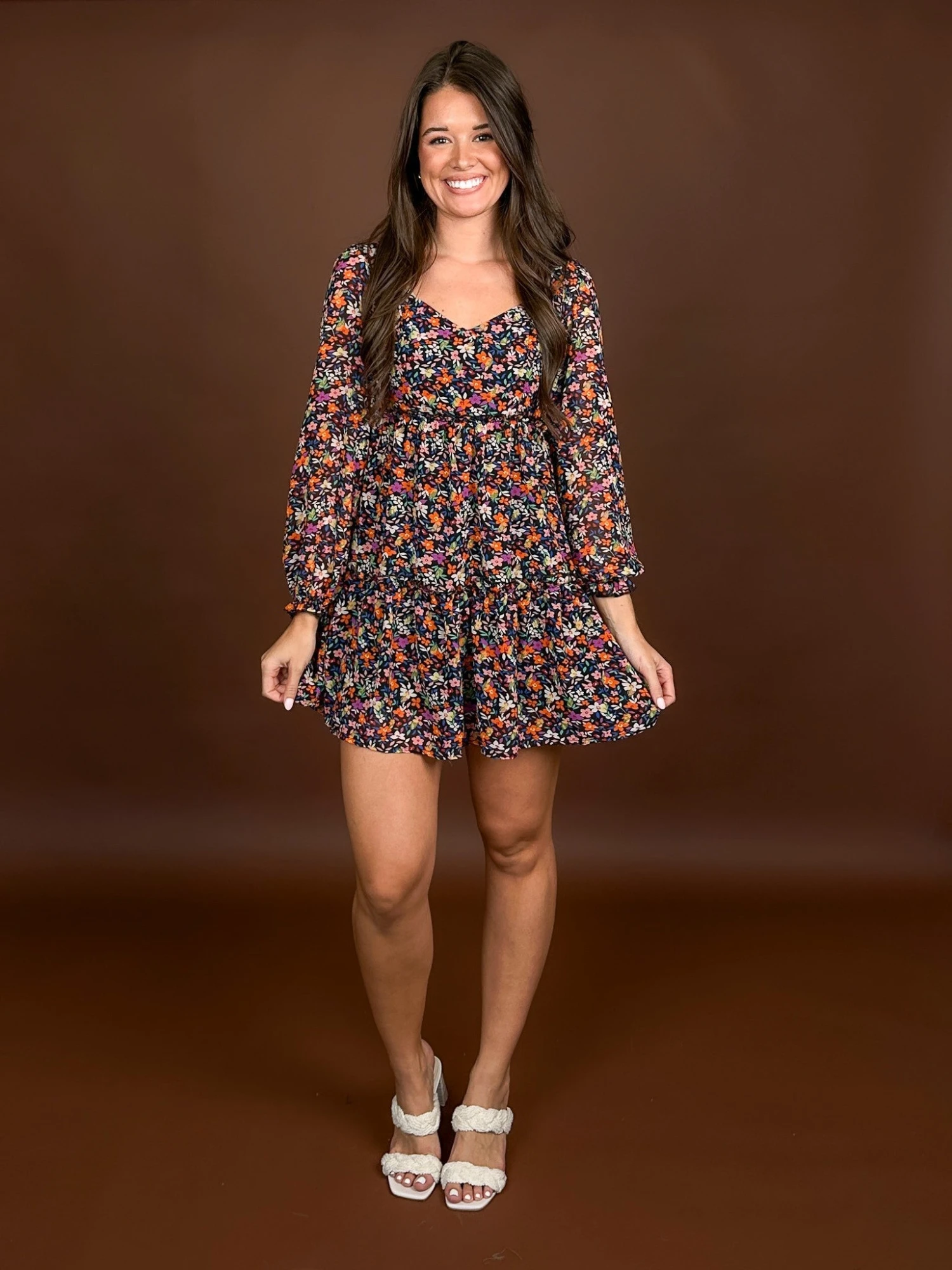 V-Neck Long Sleeve Floral Print Wrap Mini Dress | S - XL 3 V-Neck Long Sleeve Floral Print Wrap Mini Dress | S - XL - Image 3