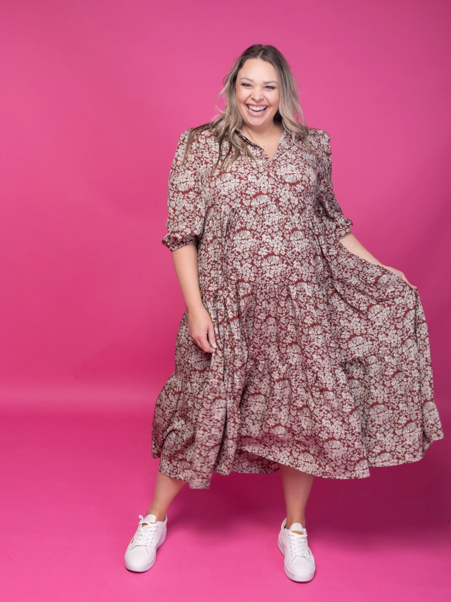 Floral Print 3/4 Sleeve Woven Collared Maxi Dress | S - 3XL 2 Floral Print 3/4 Sleeve Woven Collared Maxi Dress | S - 3XL - Image 2