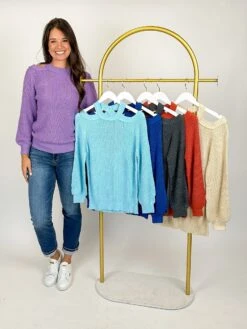 Cold Shoulder Ribbed Knit Sweater W/ Long Bubble Sleeves | S - 2XL