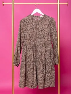 Ruffled Mock Neck Long Sleeve Tiered Leopard Print Dress | S-L