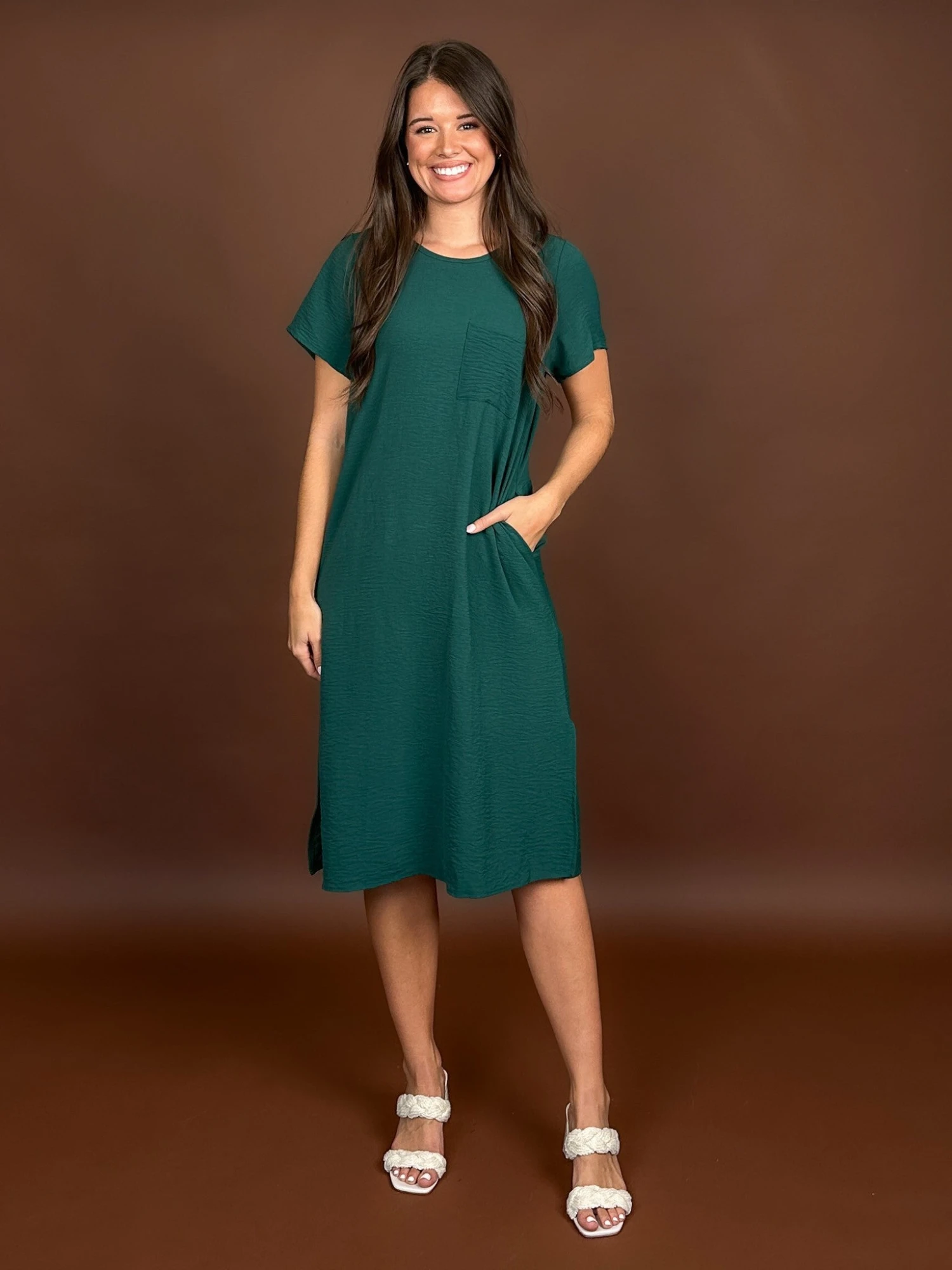 Airflow Short Sleeve Round Neck Midi Dress W/ Chest Pocket | S - 3X 2 Airflow Short Sleeve Round Neck Midi Dress W/ Chest Pocket | S - 3X - Image 2