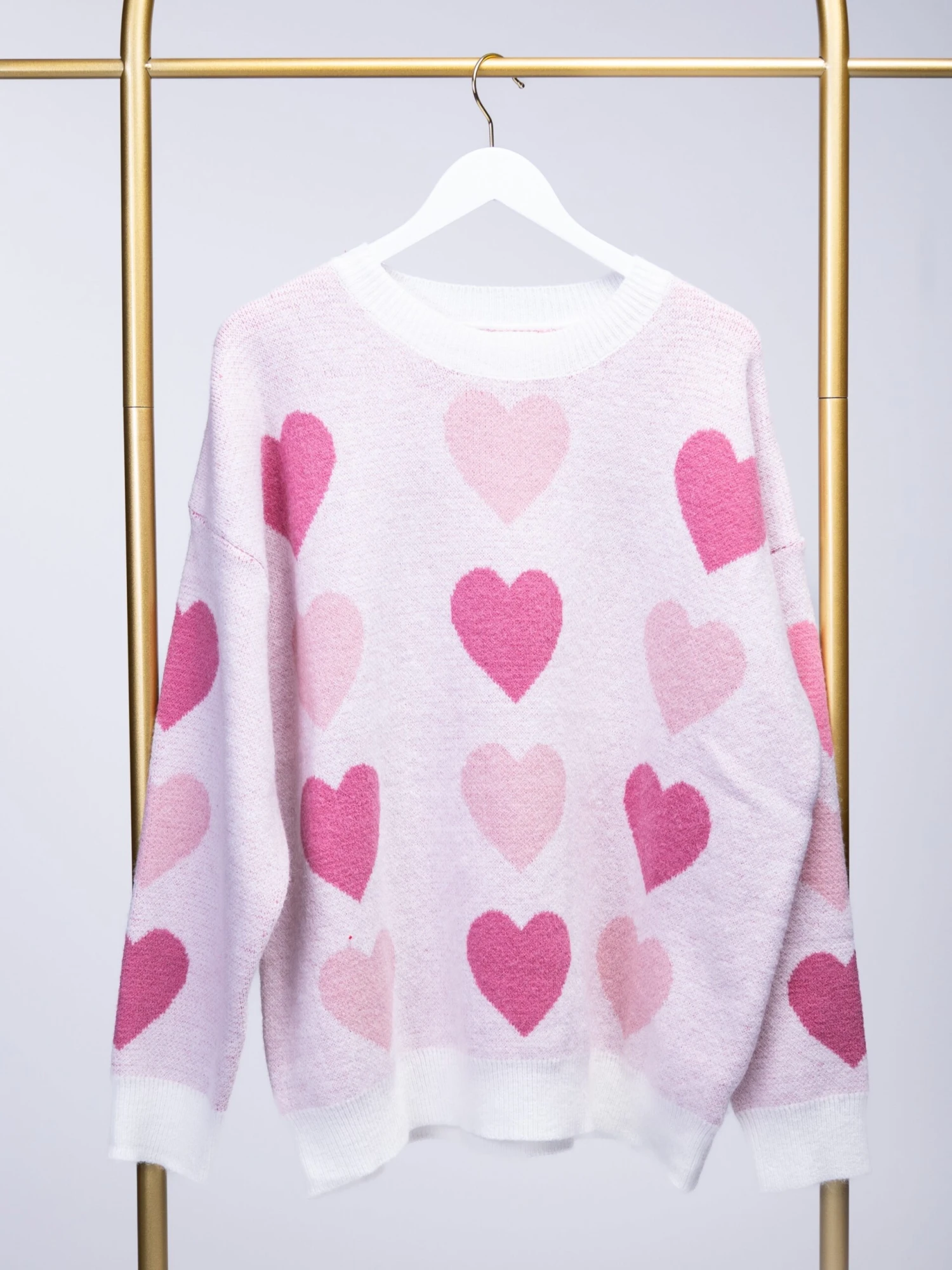 Two Tone Pink Hearts Round Neck Sweater | S/M - 2X/3X 1 Two Tone Pink Hearts Round Neck Sweater | S/M - 2X/3X