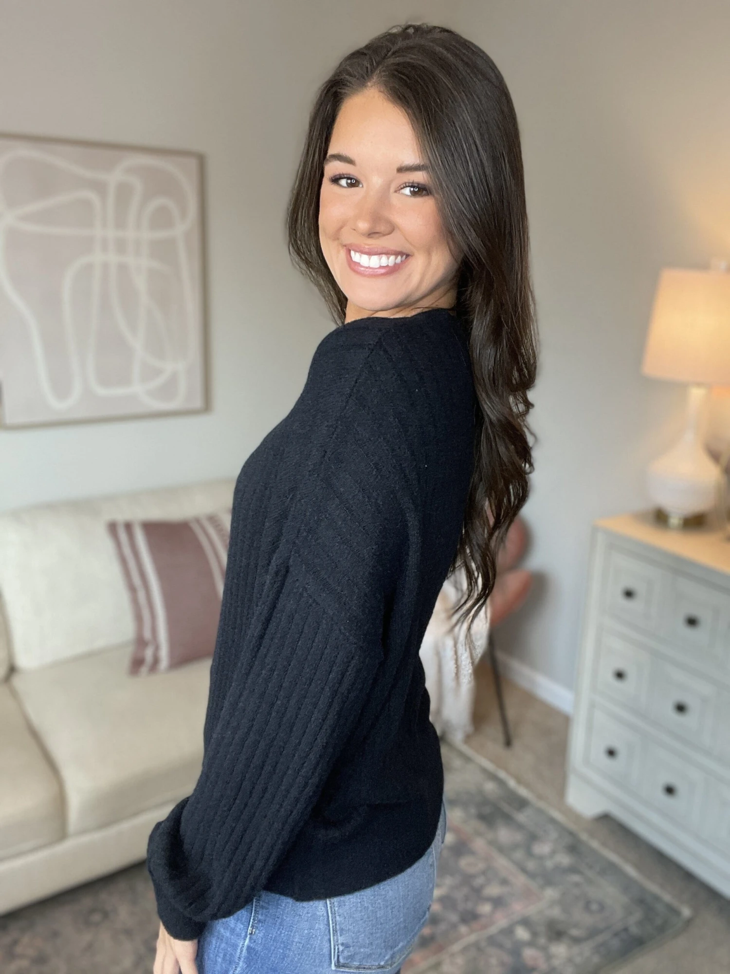 Round Neck Fuzzy Ribbed Dolman Sleeves Top | S - L 3 Round Neck Fuzzy Ribbed Dolman Sleeves Top | S - L - Image 3