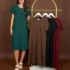 Airflow Short Sleeve Round Neck Midi Dress W/ Chest Pocket | S - 3X