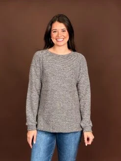 Round Neck Long Sleeve Sparkly Sweater W/ Side Slits | S-3X