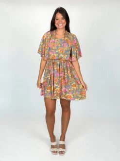 Boho Short Wide Sleeve Smocked Waist Flare Dress | S - XL