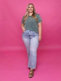 Risen High Rise Side Step Hem Crop Flare Jeans | 0-3X